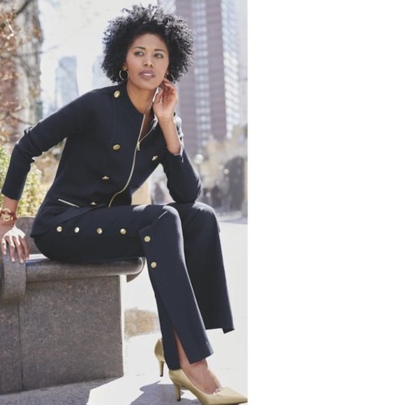 Ashro Navy Side Button Pants Size 12 - Picture 2 of 8